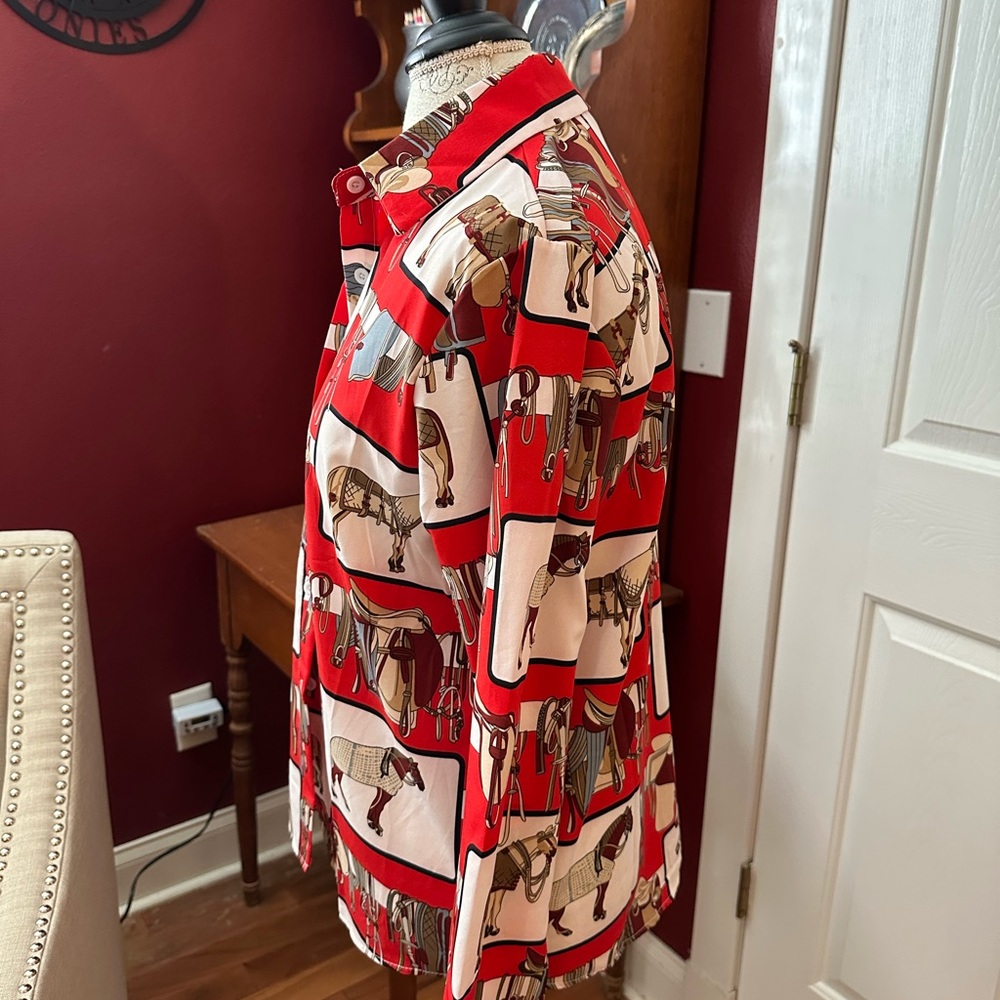 Equestrian Print Red Button Down Shirt - Picture 3 of 7